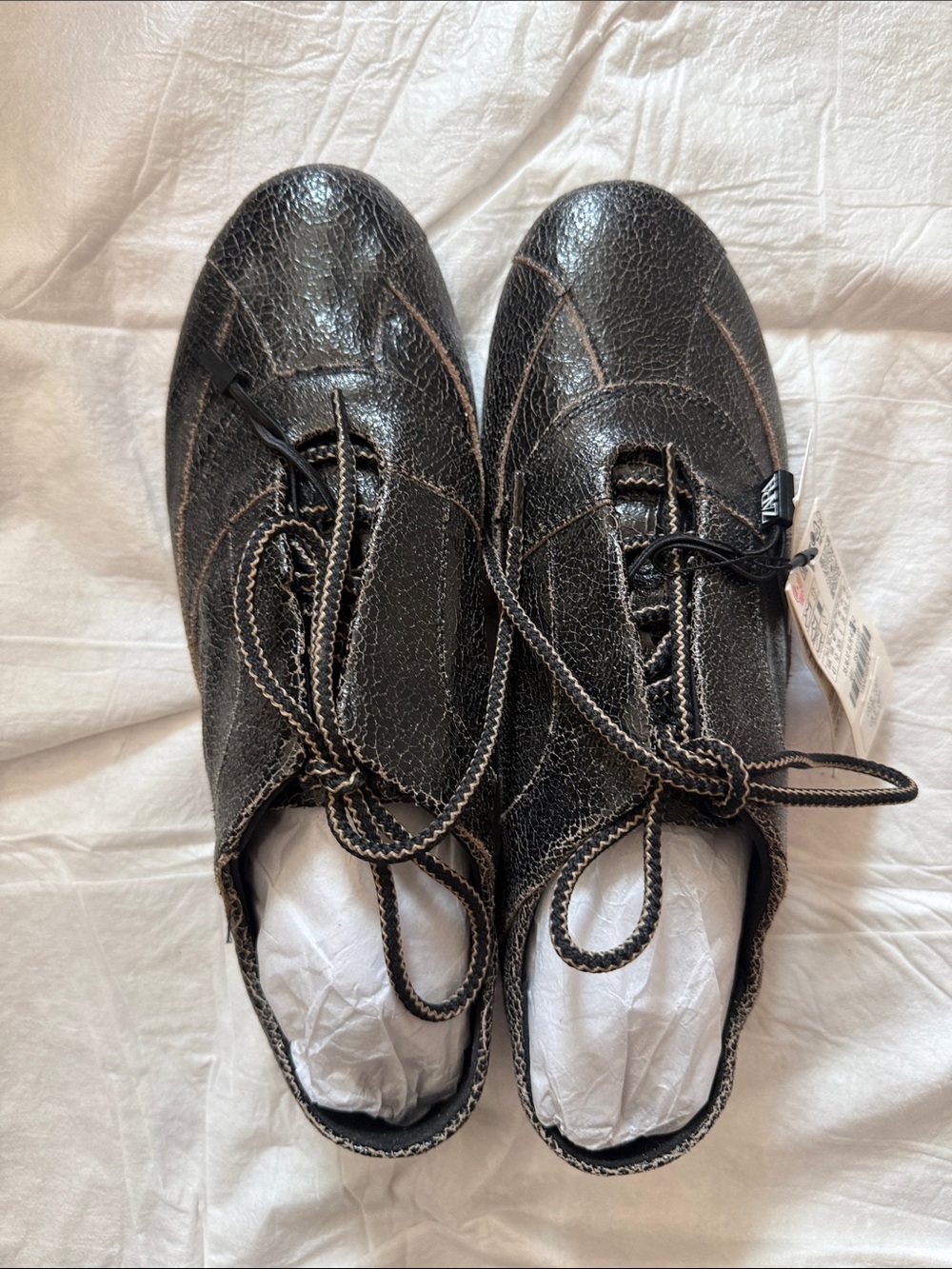 Zara Black Distressed Leather Lace-Up Loafers 41/10